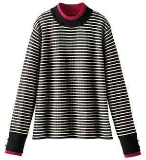 BELLUNA（ベルーナ）の「衿＆袖配色リブニットプルオーバー（ニット・セーター）」｜黒ボーダー系