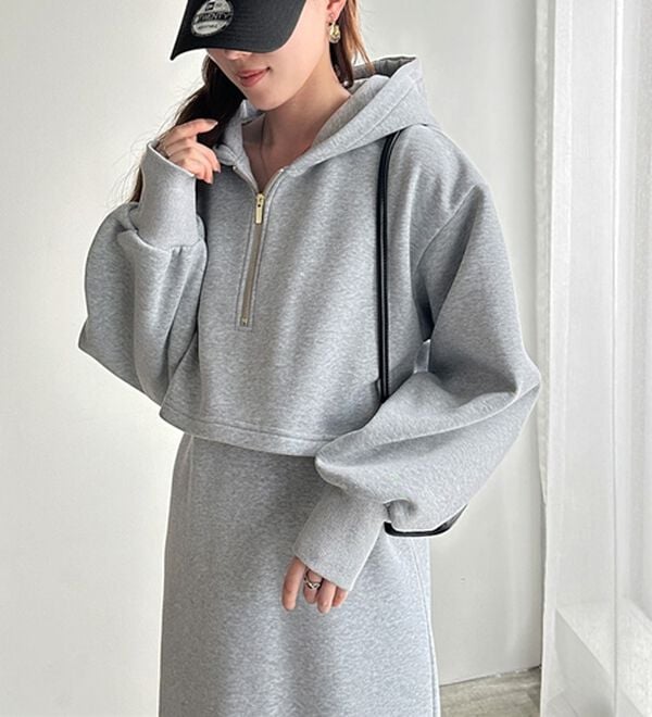 GeeRA（ジーラ）の「セットアップ風ハーフジップワンピース（カットソーワンピース）」｜詳細画像