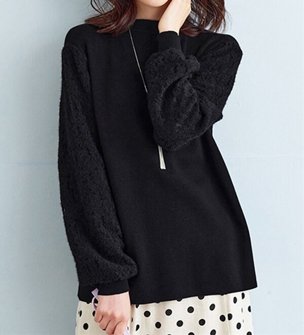 BELLUNA（ベルーナ）の「袖起毛レースニットプルオーバー（ニット・セーター）」｜詳細画像