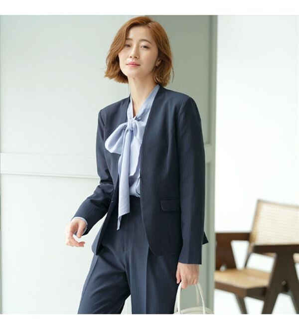 GeeRA（ジーラ）の「【2点セット】選べるボトム！洗えて型くずれしないノーカラージャケットパンツスーツセット（パンツスーツ）」｜詳細画像