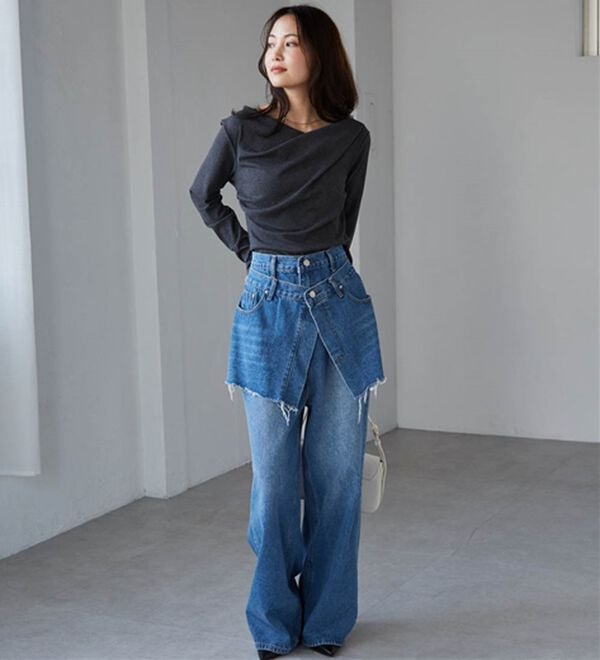 RANAN（ラナン）の「【春色追加】上品ドレープリブロングＴシャツ（カットソー）」｜詳細画像