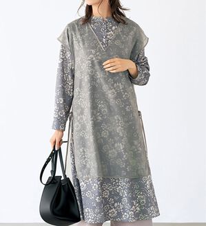 BELLUNA（ベルーナ）の「花柄プリントオーガンジー重ねワンピースアンサンブル（プリントワンピース）」｜詳細画像