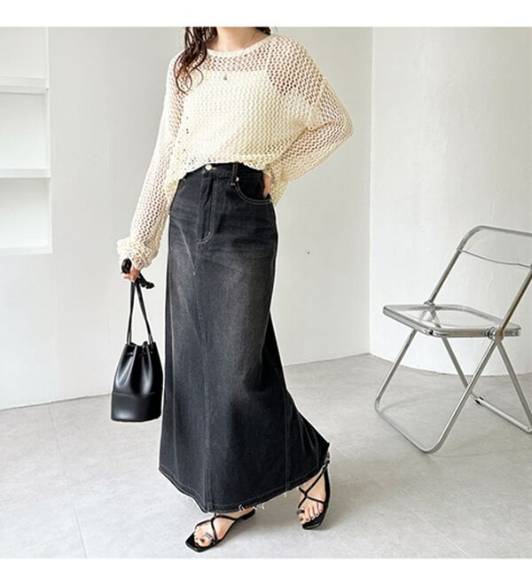 GeeRA（ジーラ）の「バックスリットデニムロングスカート（ロングスカート）」｜詳細画像