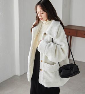 RANAN（ラナン）の「ステンカラーボアコート（ハーフコート）」｜アイボリー