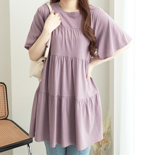 alotta（アロッタ）の「楽に可愛く！ふんわり綿混ティアードチュニック（チュニック）」｜詳細画像