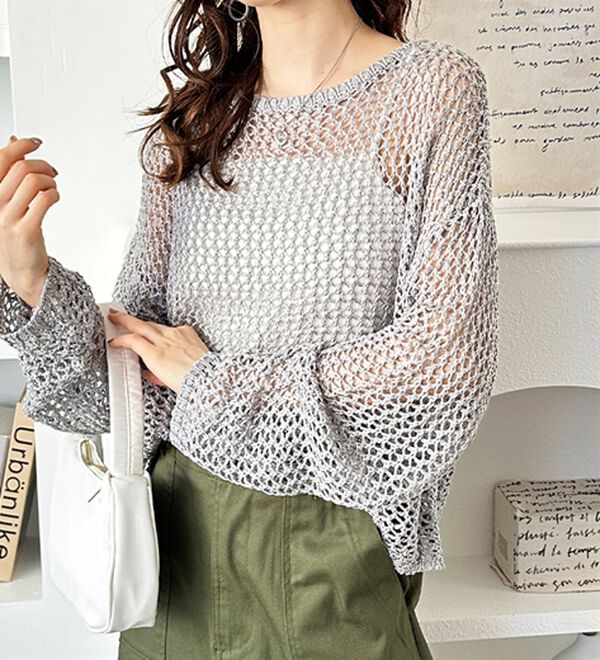 GeeRA（ジーラ）の「透かし編みメッシュニットプルオーバー（ニット・セーター）」｜詳細画像