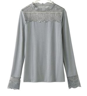 LAVIENNE（ラヴィエンヌ）の「吸湿発熱あったかインナーハイネックレースインナー（肌着・インナーウェア）」｜グレー