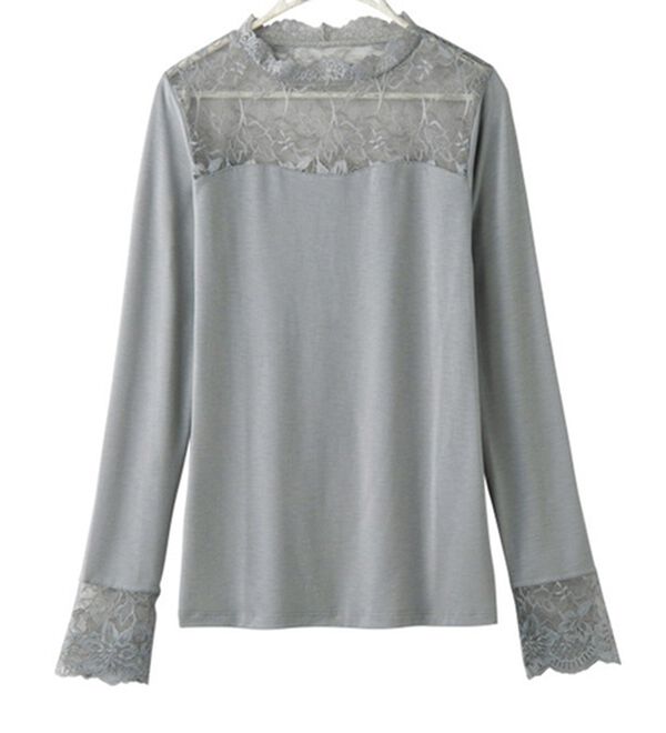 LAVIENNE（ラヴィエンヌ）の「吸湿発熱あったかインナーハイネックレースインナー（肌着・インナーウェア）」｜グレー