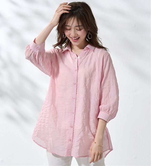 BELLUNA（ベルーナ）の「綿混テンセルぽこぽこシアーシャツチュニック（チュニック）」｜詳細画像