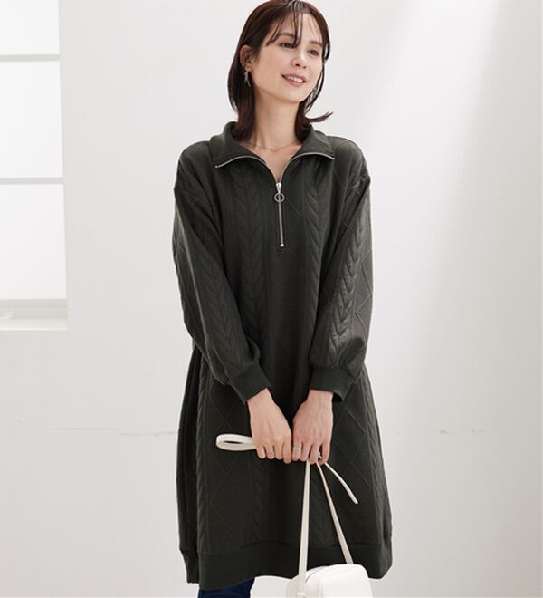 BELLUNA（ベルーナ）の「ケーブル柄ジャカードジップ使いワンピース（その他ワンピース）」｜詳細画像