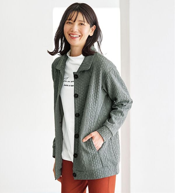 BELLUNA（ベルーナ）の「＜ＥＬＬＥ　Ａｃｔｉｖｅ＞ケーブル柄ジャカードジャケット（その他ジャケット）」｜杢グレー