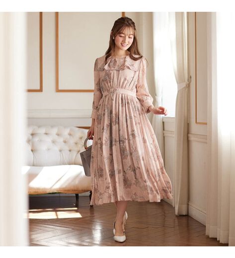 レオナール　ワンピース　ロング　半袖　花柄　 大きめ 美品】LEONARD レオナール ロングワンピース 花柄 総柄 半袖 L 【公式