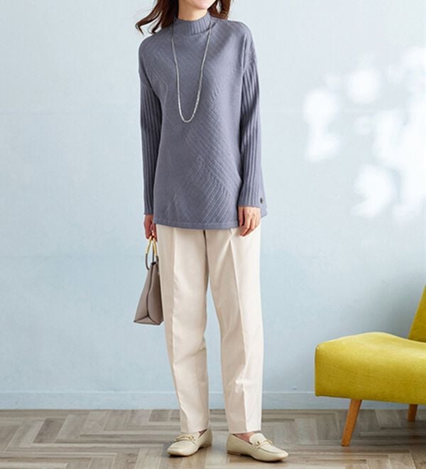 BELLUNA（ベルーナ）の「サイドボタン編地切替ニットチュニック（チュニック）」｜詳細画像