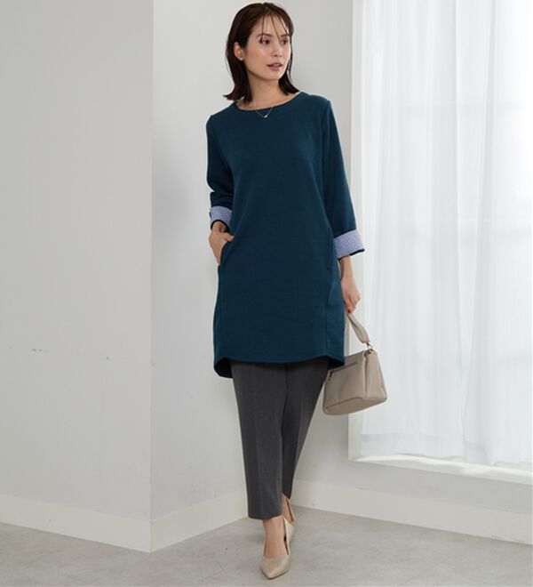 BELLUNA（ベルーナ）の「後ろボタンボーダージャカードワンピース（その他ワンピース）」｜詳細画像