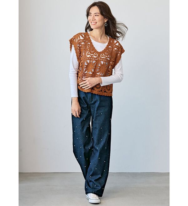 BELLUNA（ベルーナ）の「コーデの主役！パールデザインデニムワイドパンツ（ワイドパンツ・ガウチョ）」｜詳細画像