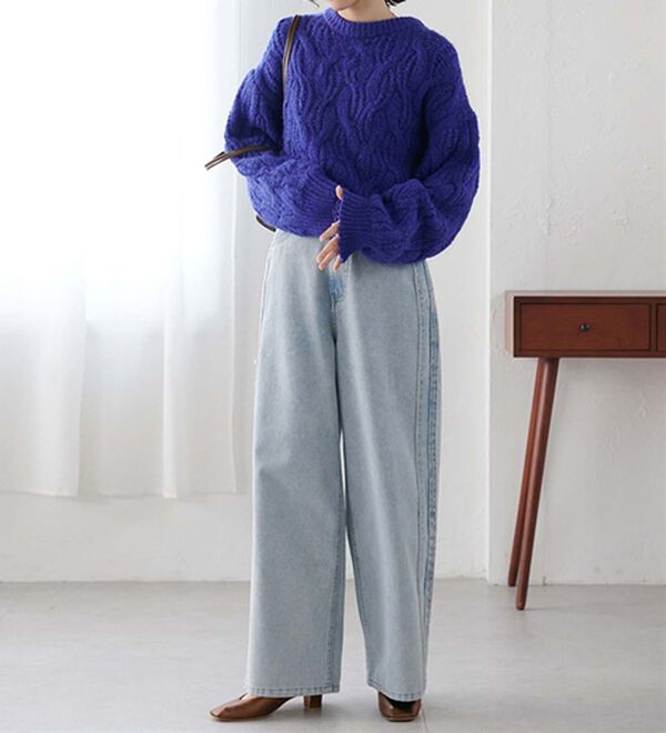 RANAN（ラナン）の「配色サイドフリンジワイドデニム（フルレングスパンツ）」｜詳細画像