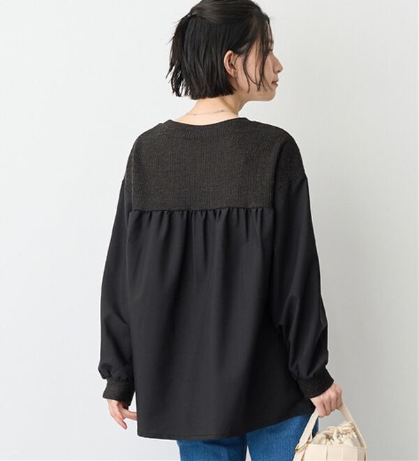 Viola e Viola（ヴィオラ エ ヴィオラ）の「アゼ編み風裏起毛　異素材切替プルオーバー（カットソー）」｜詳細画像