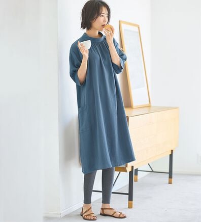 BELLUNA（ベルーナ）の「《ＨｕｇＲｅａｍコットン》ダブルガーゼゆったりワンピース（チュニックワンピース）」