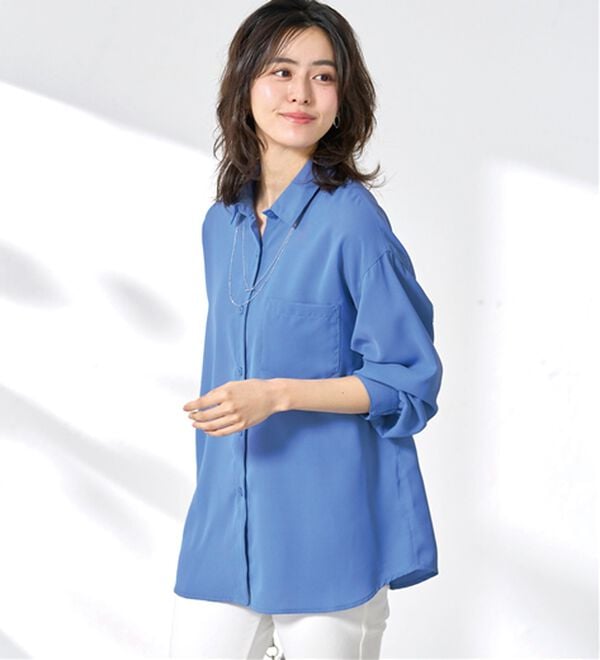 BELLUNA（ベルーナ）の「イージーケア！とろみ素材ビッグシャツ（シャツ）」｜詳細画像