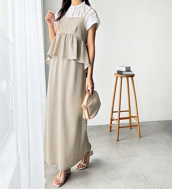 GeeRA（ジーラ）の「楽ちん！ペプラムキャミワンピース（カットソーワンピース）」｜詳細画像