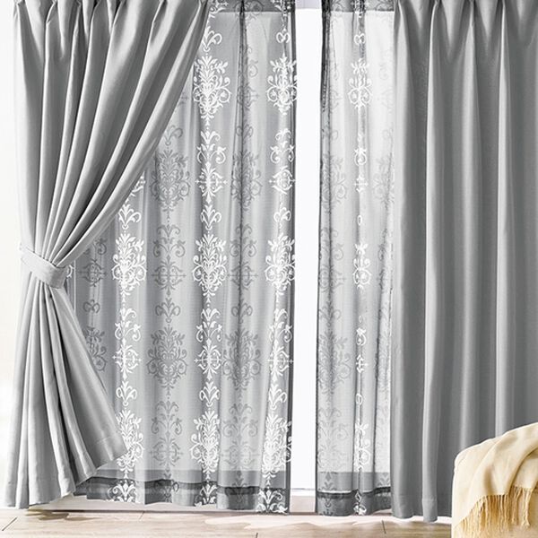 「簡単！素敵にコーディネートカーテンセット『プリントレース』（ドレープカーテン）」｜グレーオーナメント