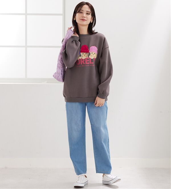 BELLUNA（ベルーナ）の「ニット帽ネコ3匹ネコ裏起毛プルオーバー（カットソー）」｜詳細画像