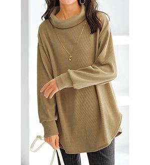 BELLUNA（ベルーナ）の「コーデュロイ見えチュニック（チュニック）」｜ベージュ