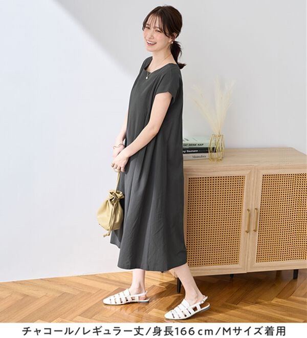 Viola e Viola（ヴィオラ エ ヴィオラ）の「【選べる２丈】綿１００％タック使いワンピース＜Ｓ～４Ｌ＞（チュニックワンピース）」｜詳細画像