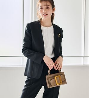 RANAN（ラナン）の「【選べる衿】洗える！春夏ロングシーズン着用可能ベーシック２点ライトスーツ（パンツスーツ）」｜ブラック／ノーカラー