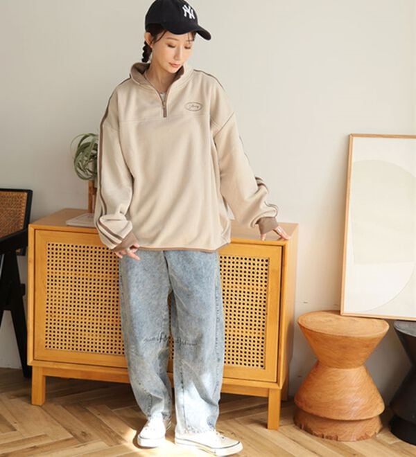 A HAPPY MARILYN（アハッピーマリリン）の「【Ｌ～６Ｌ】【ハピぽか裏起毛】ライン使いハーフＺＩＰスウェット 毛玉になりにくい（トレーナー・スウェット）」｜詳細画像