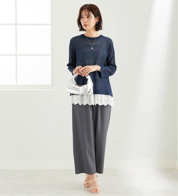 BELLUNA（ベルーナ）の「シャリ感！ボーダー編地ニットプルオーバー（ニット・セーター）」｜詳細画像