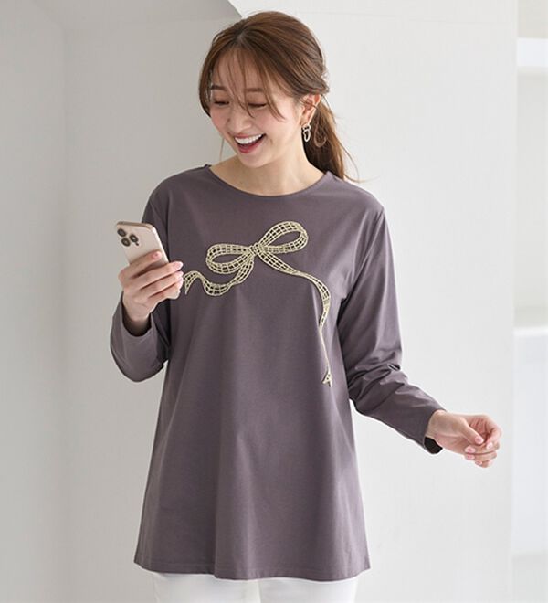 BELLUNA（ベルーナ）の「一枚で着映えるデコラＴ（長袖）（チュニック）」｜詳細画像