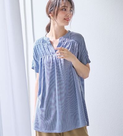 alotta（アロッタ）の「さらっと軽い綿混ストライプギャザーチュニック（チュニック）」