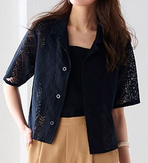 RANAN（ラナン）の「オープンカラーメッシュレースシャツ（シャツ）」｜ブラック