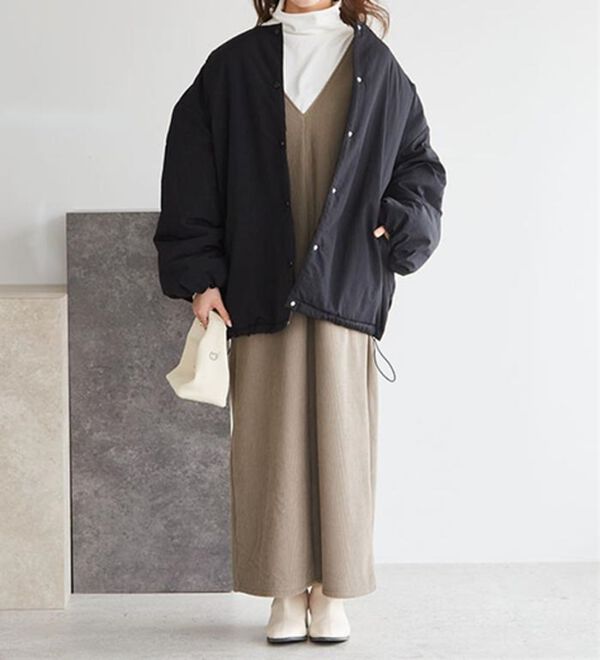 RANAN（ラナン）の「ノーカラーオーバーサイズ中わたブルゾン（ハーフコート）」｜詳細画像