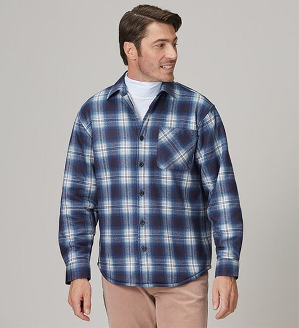 「＜シンプル＆プラス＞のび暖裏ボアシャツ（メンズシャツ）」｜詳細画像