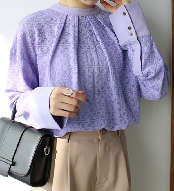 GeeRA（ジーラ）の「前後２ＷＡＹブロック柄レースシャツ（シャツ）」｜ラベンダー