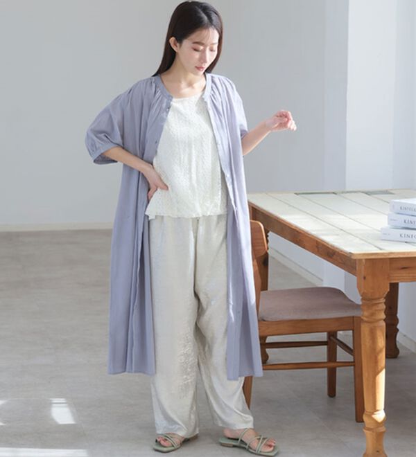 A HAPPY MARILYN（アハッピーマリリン）の「【Ｌ～６Ｌ】【風通るプレミアム】綿１００％ 楊柳 五分袖 ギャザーたっぷりワンピース（カットソーワンピース）」｜詳細画像