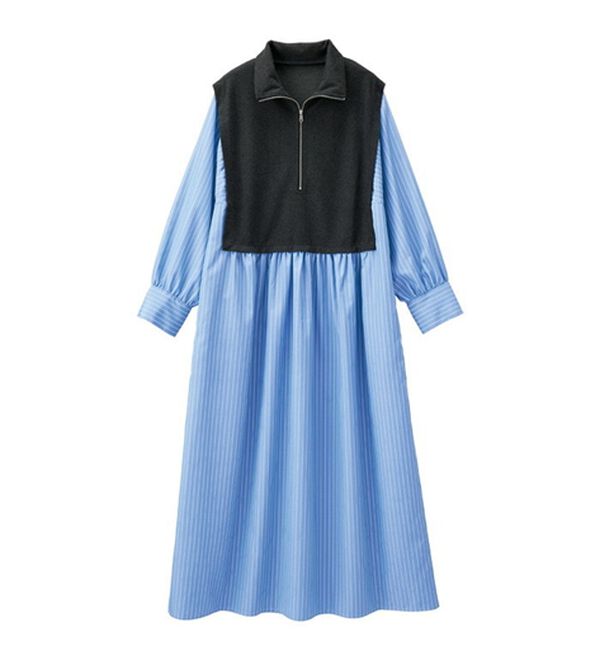 RANAN（ラナン）の「ジップデザイン異素材切替ストライプワンピース（その他ワンピース）」｜詳細画像