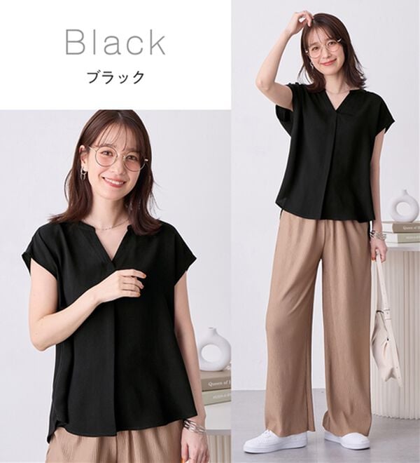 Viola e Viola（ヴィオラ エ ヴィオラ）の「さらさらＥＡＳＹスキッパーフレンチスリーブブラウス（ブラウス）」｜詳細画像