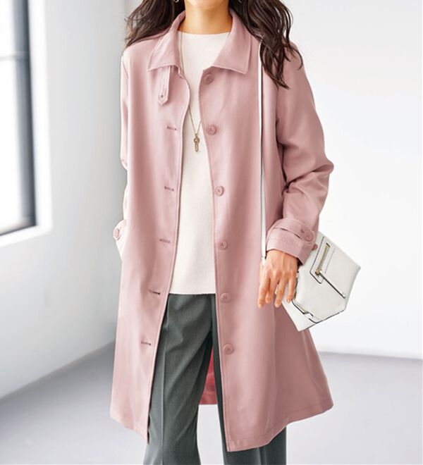BELLUNA（ベルーナ）の「花粉対策！ライナー付ステンカラーコート（ロングコート）」｜ピンク