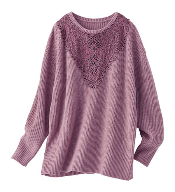 BELLUNA（ベルーナ）の「配色レースあぜ編ニット（ニット・セーター）」｜詳細画像