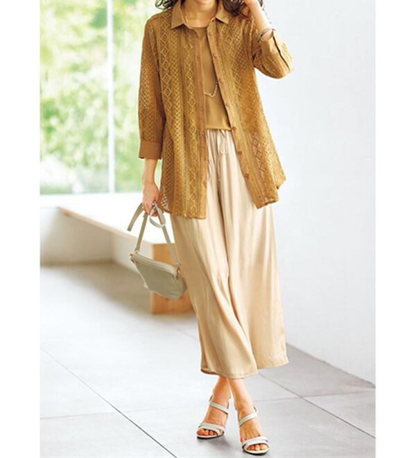 BELLUNA（ベルーナ）の「上品サテン素材ワイドパンツ（ワイドパンツ・ガウチョ）」｜詳細画像