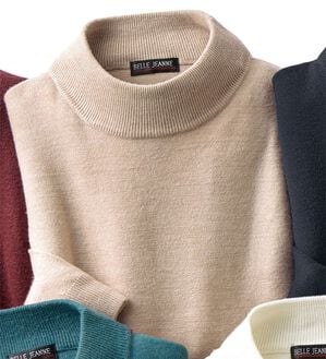 「カシミヤタッチやわらかハイネックセーター（メンズニット・セーター）」｜杢ベージュ