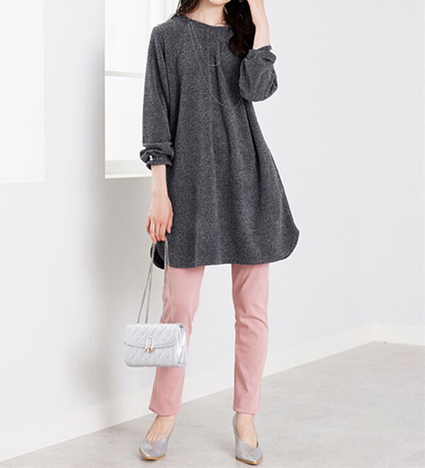 BELLUNA（ベルーナ）の「袖パールボタン付ツイード調ワンピース（チュニック）」｜詳細画像