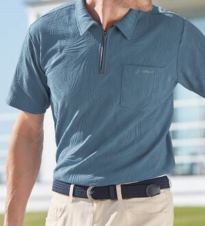 「＜コムルヴァン・オム・ゴルフ＞ジャカードデザインジップポロシャツ（メンズポロシャツ）」｜詳細画像