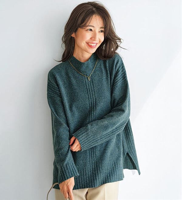 BELLUNA（ベルーナ）の「【快適Ｌａｂ．】洗える＆チクチクしにくい！ウール調ニットプルオーバー（ニット・セーター）」｜ターコイズ
