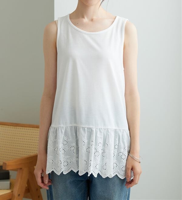 BELLUNA（ベルーナ）の「裾レース使いレイヤード用タンクトップ（タンクトップ・キャミソール）」｜詳細画像
