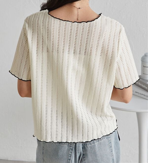 RANAN（ラナン）の「インせず着られる！透かし柄メロー配色Ｔシャツ（カットソー）」｜詳細画像