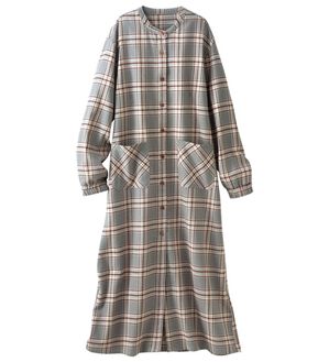 「綿１００％ふんわり柔か微起毛ルームワンピ（パジャマ・ルームウェア）」｜グレーチェック